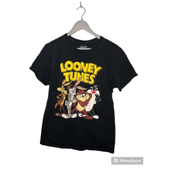 Looney Tunes Black 2 Sided Graphic Shirt Bugs Bunny Taz Coyote Sylvester Toons - Picture 1 of 2